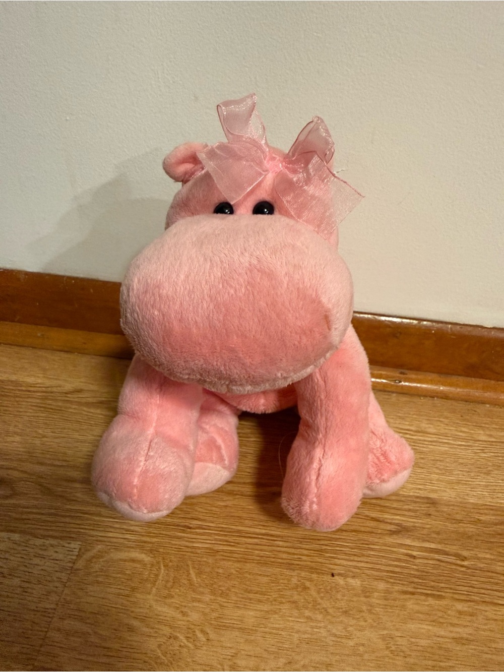 Vintage Russ Berrie Pink Hippo Plush Stuffed Animal Ribbon" No 48835 Rare HTF
